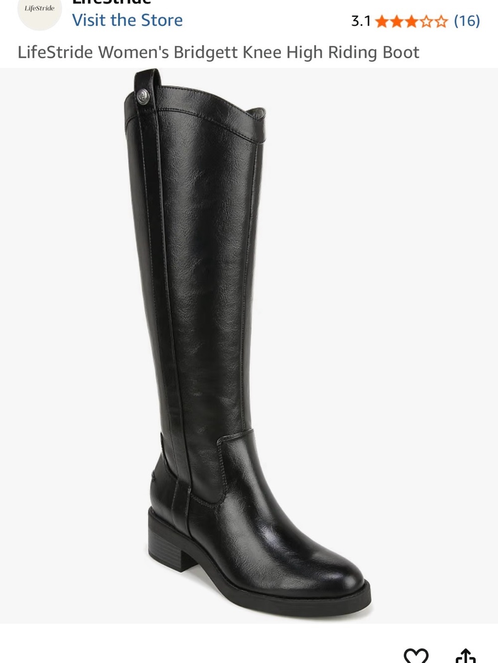 Lifestride Bridgett Women's Black Leather Knee-High Riding Boots